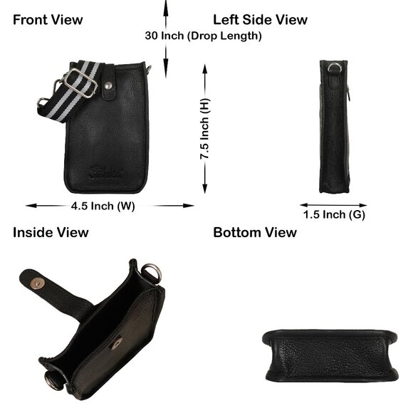 Leather Crossbody Black Phone Sling Wallet Bag–Small Shoulder  Bag for Daily Use - Picture 3 of 10